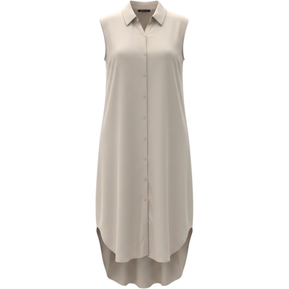 Eileen Fisher 100% Silk Sleeveless Button Up High Low Shirt Dress Bone Small S/P